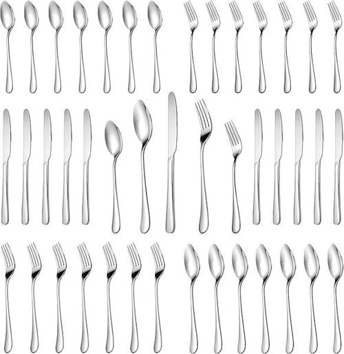 Mirror-polished stainless flatware style. The set is 30 pieces, 6 each of 5 types (photo is not a count)