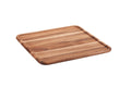 Square acacia wood lazy Susan turntable on a dining table